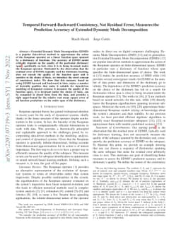 Temporal Forward-Backward Consistency, Not Residual Error, Measures the
  Prediction Accuracy of Extended Dynamic Mode Decomposition