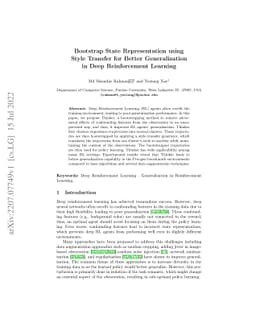 Bootstrap State Representation using Style Transfer for Better
  Generalization in Deep Reinforcement Learning
