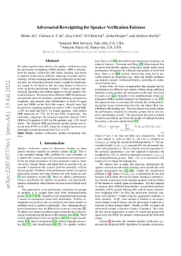 Adversarial Reweighting for Speaker Verification Fairness