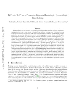 DeTrust-FL: Privacy-Preserving Federated Learning in Decentralized Trust
  Setting