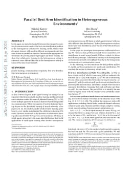 Parallel Best Arm Identification in Heterogeneous Environments