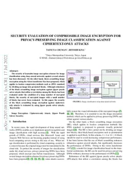 Security Evaluation of Compressible Image Encryption for
  Privacy-Preserving Image Classification against Ciphertext-only Attacks