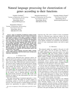 Natural language processing for clusterization of genes according to
  their functions