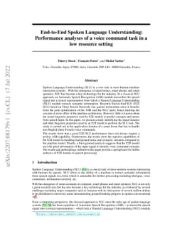 End-to-End Spoken Language Understanding: Performance analyses of a
  voice command task in a low resource setting