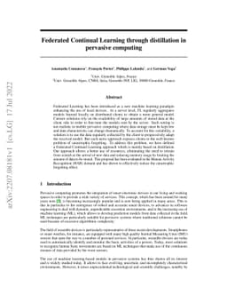 Federated Continual Learning through distillation in pervasive computing