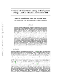 Federated Self-Supervised Learning in Heterogeneous Settings: Limits of
  a Baseline Approach on HAR