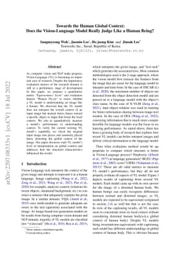 Towards the Human Global Context: Does the Vision-Language Model Really
  Judge Like a Human Being?