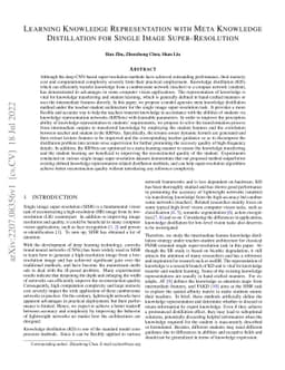 Learning Knowledge Representation with Meta Knowledge Distillation for
  Single Image Super-Resolution