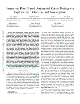 Inspector: Pixel-Based Automated Game Testing via Exploration,
  Detection, and Investigation