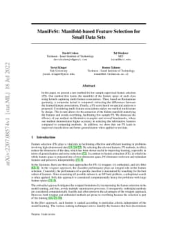ManiFeSt: Manifold-based Feature Selection for Small Data Sets