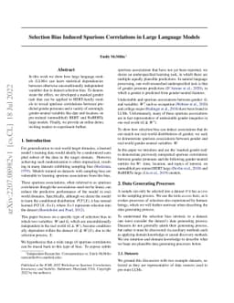 Selection Bias Induced Spurious Correlations in Large Language Models
