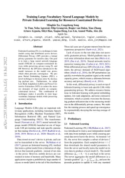 Training Large-Vocabulary Neural Language Models by Private Federated
  Learning for Resource-Constrained Devices