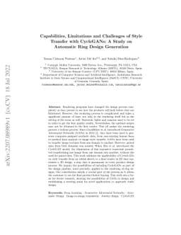 Capabilities, Limitations and Challenges of Style Transfer with
  CycleGANs: A Study on Automatic Ring Design Generation