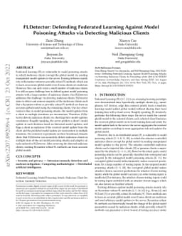 FLDetector: Defending Federated Learning Against Model Poisoning Attacks
  via Detecting Malicious Clients