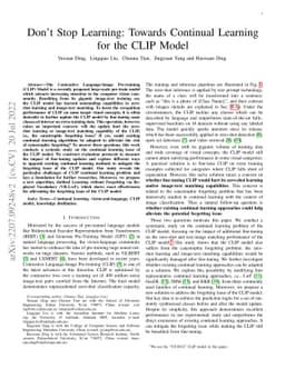 Don't Stop Learning: Towards Continual Learning for the CLIP Model