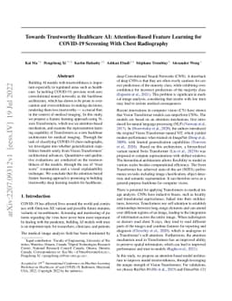 Towards Trustworthy Healthcare AI: Attention-Based Feature Learning for
  COVID-19 Screening With Chest Radiography