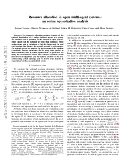 Resource allocation in open multi-agent systems: an online optimization
  analysis