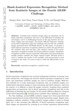 Hand-Assisted Expression Recognition Method from Synthetic Images at the
  Fourth ABAW Challenge