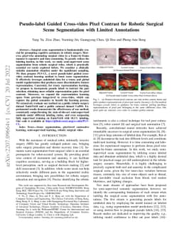Pseudo-label Guided Cross-video Pixel Contrast for Robotic Surgical
  Scene Segmentation with Limited Annotations