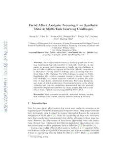 Facial Affect Analysis: Learning from Synthetic Data & Multi-Task
  Learning Challenges