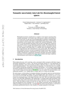 Semantic uncertainty intervals for disentangled latent spaces
