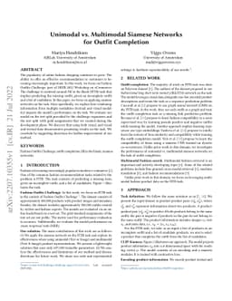 Unimodal vs. Multimodal Siamese Networks for Outfit Completion