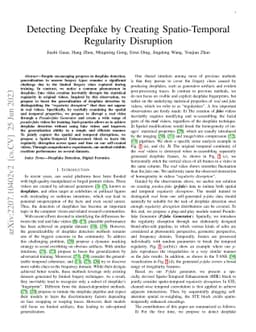 Detecting Deepfake by Creating Spatio-Temporal Regularity Disruption