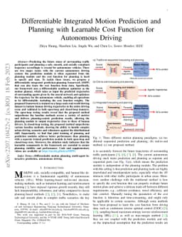 Differentiable Integrated Motion Prediction and Planning with Learnable
  Cost Function for Autonomous Driving
