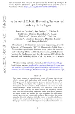 A Survey of Robotic Harvesting Systems and Enabling Technologies