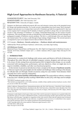 High-Level Approaches to Hardware Security: A Tutorial