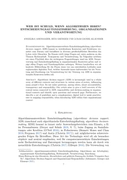Wer ist schuld, wenn Algorithmen irren? Entscheidungsautomatisierung,
  Organisationen und Verantwortung