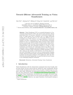 Towards Efficient Adversarial Training on Vision Transformers