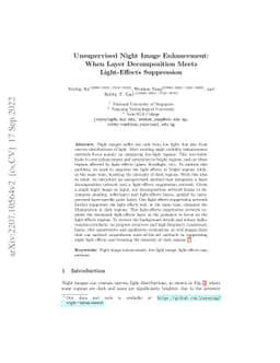 Unsupervised Night Image Enhancement: When Layer Decomposition Meets
  Light-Effects Suppression
