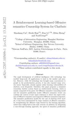 A Reinforcement Learning-based Offensive semantics Censorship System for
  Chatbots