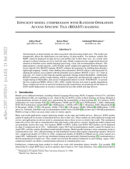 Efficient model compression with Random Operation Access Specific Tile
  (ROAST) hashing