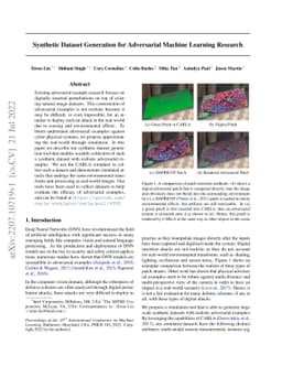 Synthetic Dataset Generation for Adversarial Machine Learning Research