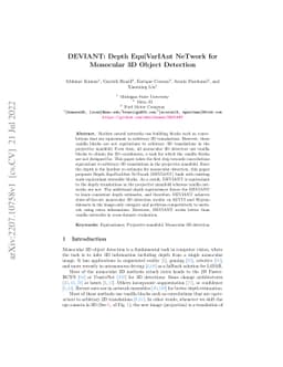DEVIANT: Depth EquiVarIAnt NeTwork for Monocular 3D Object Detection