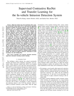 Supervised Contrastive ResNet and Transfer Learning for the In-vehicle
  Intrusion Detection System