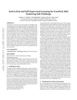 End-to-End and Self-Supervised Learning for ComParE 2022 Stuttering
  Sub-Challenge