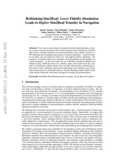 Rethinking Sim2Real: Lower Fidelity Simulation Leads to Higher Sim2Real
  Transfer in Navigation
