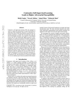 Contrastive Self-Supervised Learning Leads to Higher Adversarial
  Susceptibility