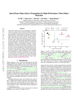 QueryProp: Object Query Propagation for High-Performance Video Object
  Detection