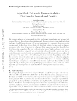 Algorithmic Fairness in Business Analytics: Directions for Research and
  Practice