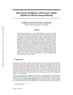 Rich Feature Distillation with Feature Affinity Module for Efficient
  Image Dehazing