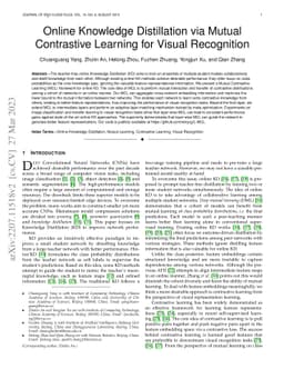 Online Knowledge Distillation via Mutual Contrastive Learning for Visual
  Recognition