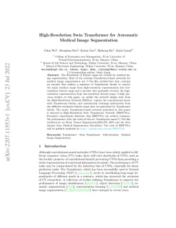 High-Resolution Swin Transformer for Automatic Medical Image
  Segmentation