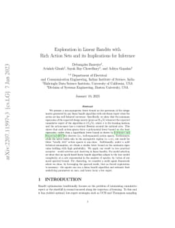 Exploration in Linear Bandits with Rich Action Sets and its Implications
  for Inference