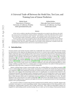 A Universal Trade-off Between the Model Size, Test Loss, and Training
  Loss of Linear Predictors