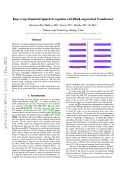 Improving Mandarin Speech Recogntion with Block-augmented Transformer