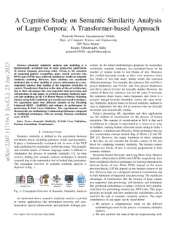 A Cognitive Study on Semantic Similarity Analysis of Large Corpora: A
  Transformer-based Approach
